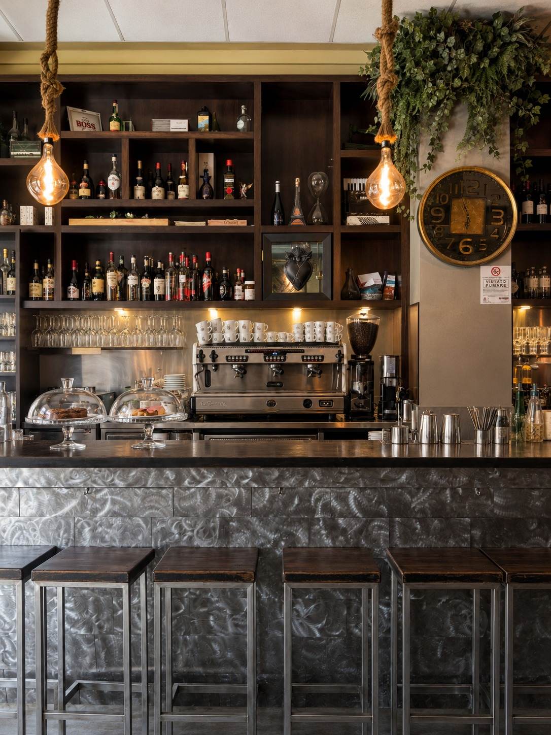 Il bancone del bar con le bottiglie